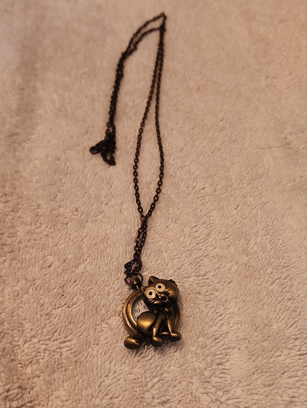 Vintage Style Cat Pendant Pocket Watch Necklace - Bronze